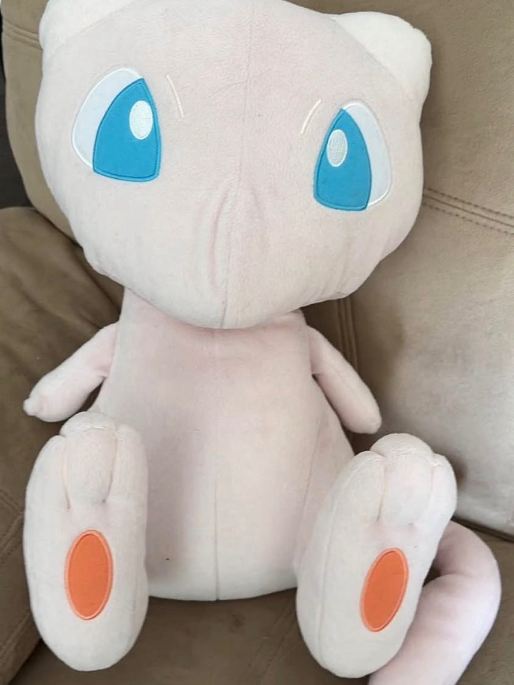 Pokemon Plush Mew in Light Pink with Blue Eyes and Orange Paw Pads